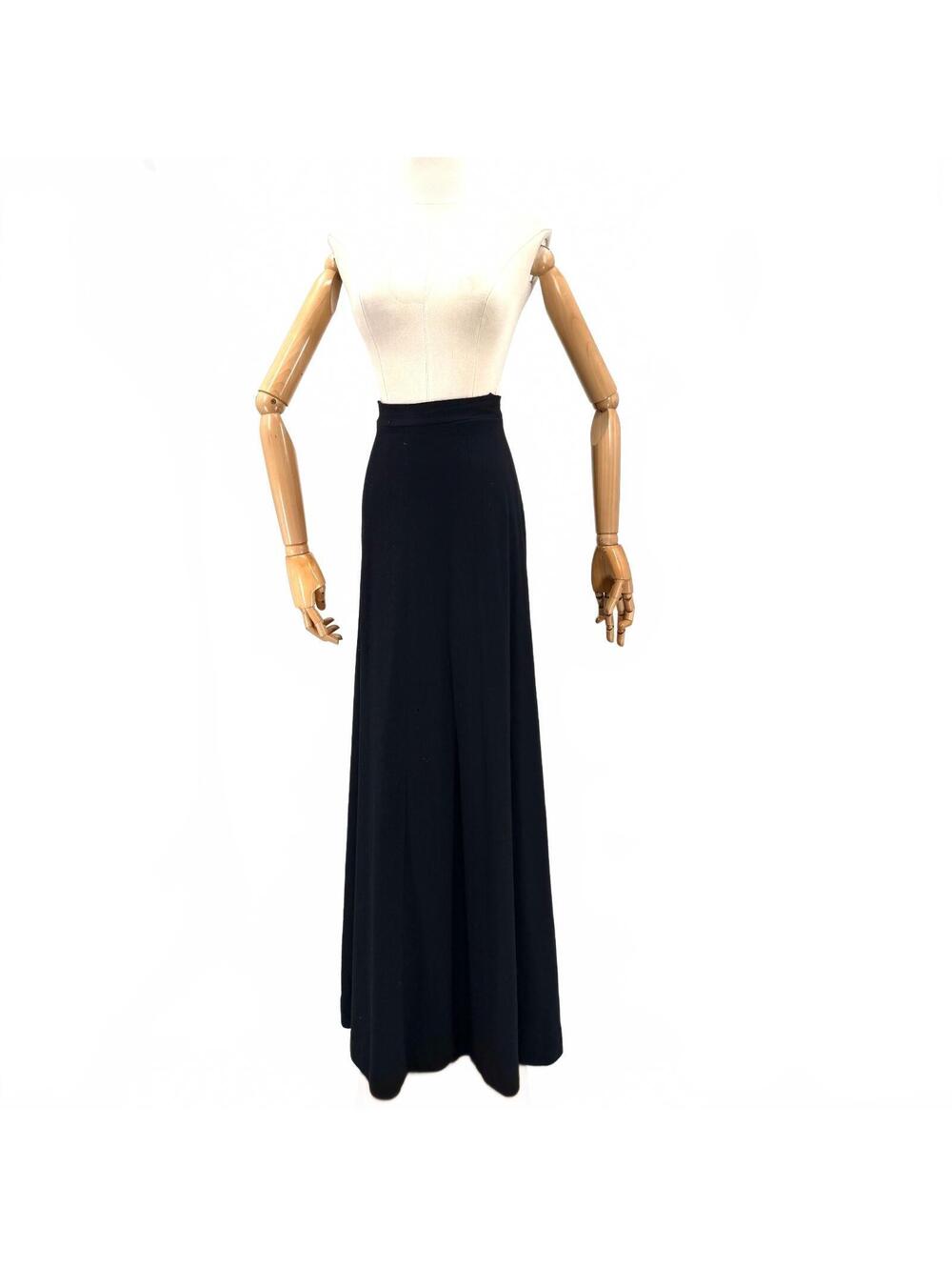 Vintage 40s Black 100% Wool High Waist Maxi Skirt